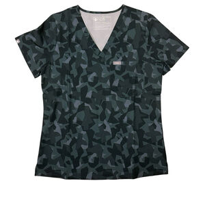 Figs Catarina V Neck One Pocket Scrub Top Camo Bonsai Gray Small NWOT Women